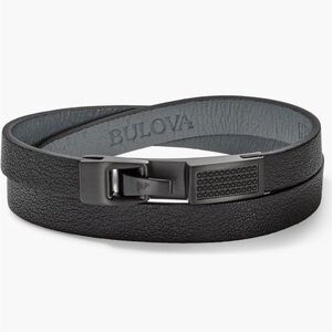 Bulova Stainless Steel and Leather Braclet